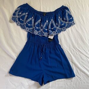 City Triangles Blue Embroidered Romper